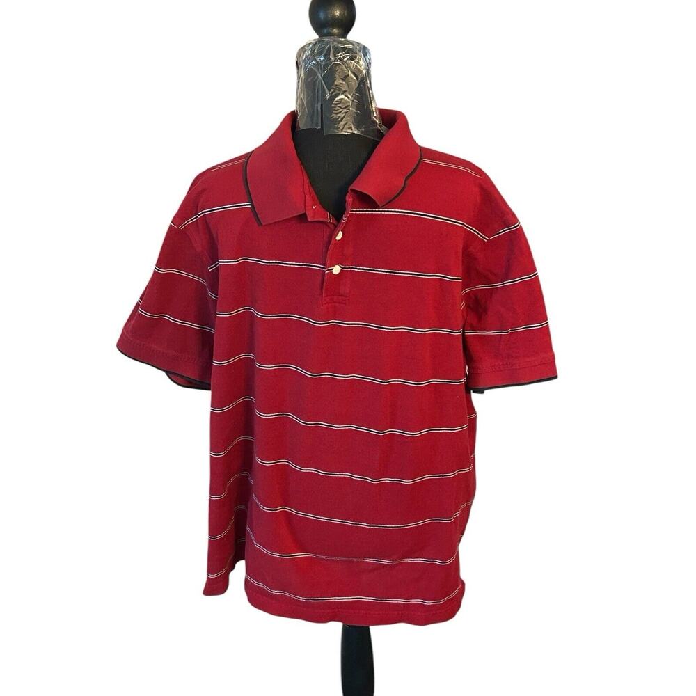 Roundtree & Yorke Men's Short‎ Sleeve Polo Shirt Red w/ Black/White Stripes XL